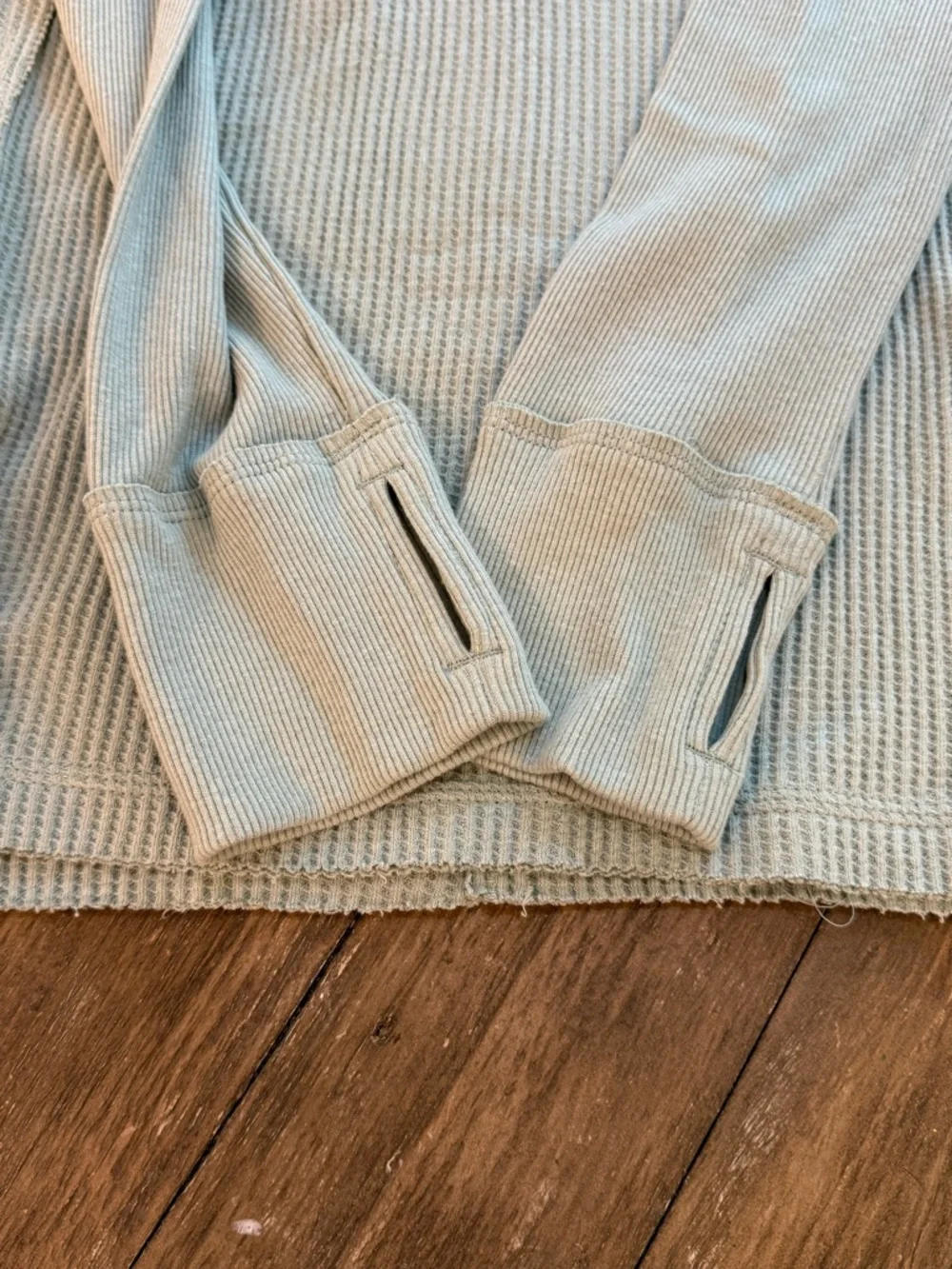 Free People NWT Waffle Knit Thermal Long Sleeve Top Sage Green Size Medium